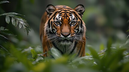 Obraz premium Majestic Sumatran Tiger in Lush Rainforest