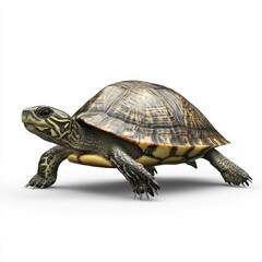 Obraz premium Turtle walking, white background, reptile, wildlife, nature, stock photo