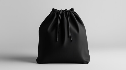 Obraz premium Minimalist Black Drawstring Bag Mockup with Solid Background