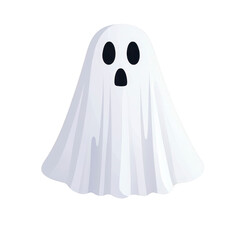 cute cartoon ghost with white sheet and black eyes and mouth, floating in playful manner. ghost appears friendly and whimsical, perfect for Halloween themes