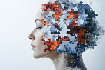 Abstract brain with puzzle pieces forming company structure, strategic thinking concept