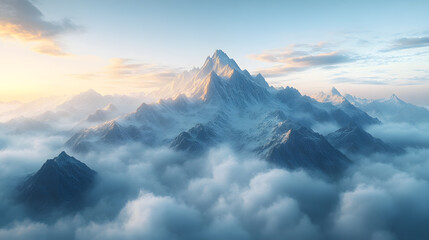 Mountain Peak Emerging from Clouds