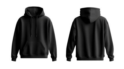 Black Pullover Hoodie Mockup: Front and Back View Isolated - Professional Apparel Presentation�rn