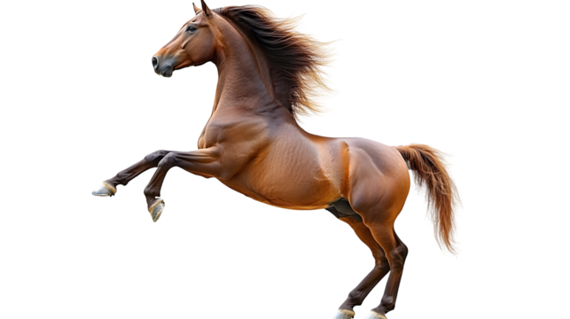 Majestic Akhaltekinskaya Brown Horse Standing Proudly on Hind Legs Portrait.