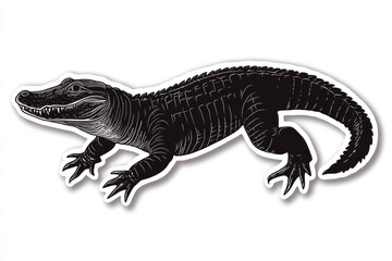 Naklejka premium Alligator illustration, white background, wildlife, sticker, reptile, nature, design, graphic, print