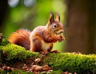 Obraz premium 木の実を食べるリス