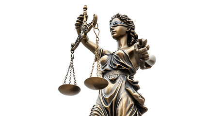 Symbolic Lady Justice Statue on White Background for Legal, Justice, and Law Concepts