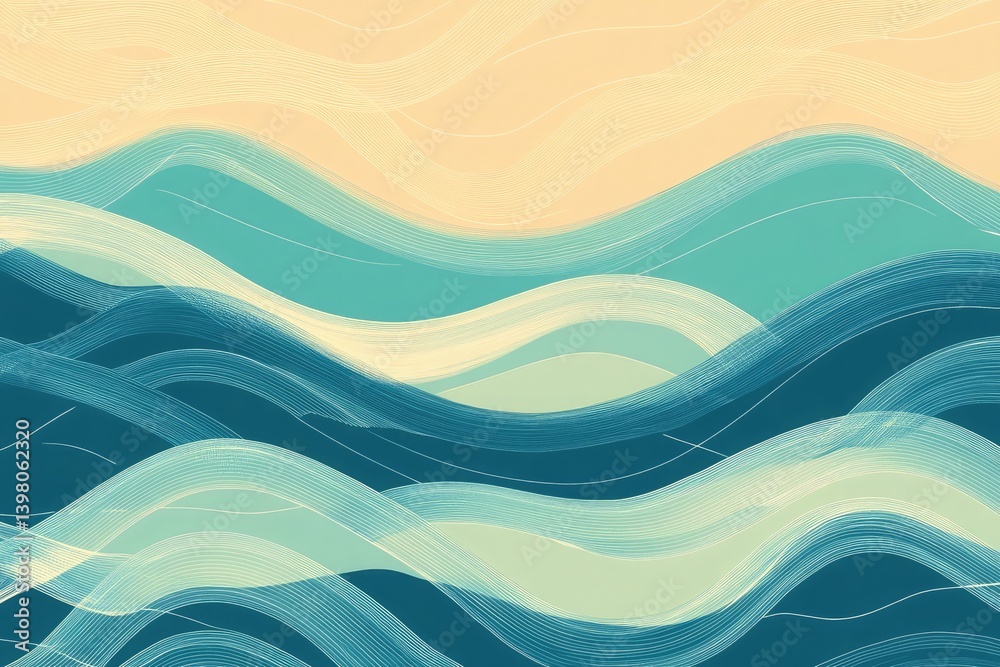 Fototapete A wavy geometric pattern using curved lines and shapes, with a gradient ocean inspired color palette.