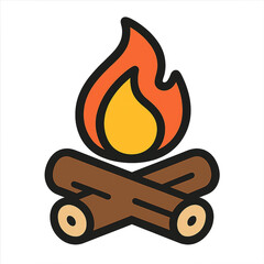Campfire Vector Illustration with Logs and Flame