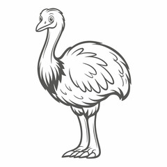 Cartoon Rhea Bird Illustration, Outline Style
