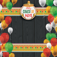 Cinco de Mayo Emblem Ornament Banner Balloons Black Wood © Alexander Limbach