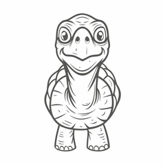 Cute Cartoon Turtle Outline Illustration