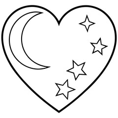 Moonlit Heart with Starry Line Art