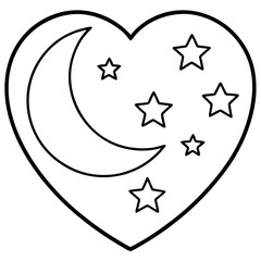 Moonlit Heart with Starry Line Art