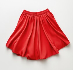 Crimson Elegance: A vibrant red skirt in a minimalist studio, a garment of exquisite color and design, ready to elevate any style.
