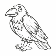 Cartoon Raven Illustration, Outline Style, Vector