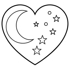 Moonlit Heart with Starry Line Art