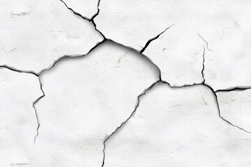 A Cracked white wall surface with visible fissures and texture, creating distressed appearance that evokes sense of age and wear. This pattern can be used in various design projects