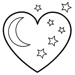 Moonlit Heart with Starry Line Art