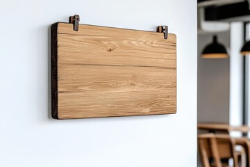 A Handcrafted wooden sign in cozy cafe, creating welcoming mood with its natural texture and warm tones. Perfect for enhancing ambiance of any space