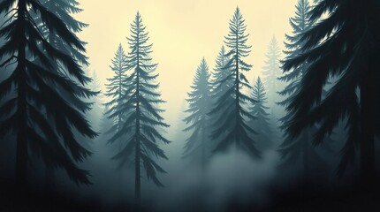 Fototapeta premium Misty Forest of Evergreen Trees