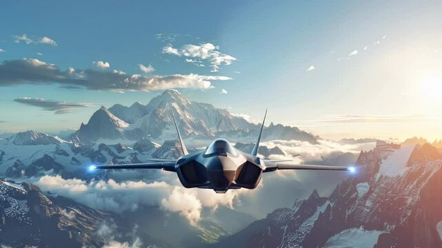 F 35 fighter jet in flight  modern aviation technology amidst clouds and scenic landscape