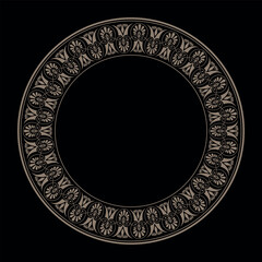 Beautiful golden round frame with classic Greek ornament. Circle of Ancient Greece, Roman Empire. Greek decorative element - Palmette.Endless European pattern.  For textiles, embroidery, sandblaster