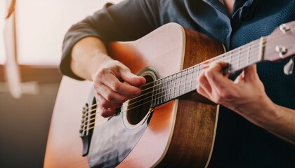 Fototapeta premium Fingers playing a guitar strings