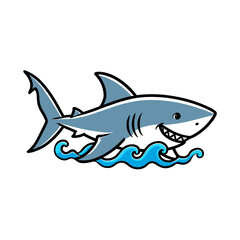Obraz premium Cartoon shark swimming in blue waves 