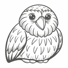 Cute Kakapo Bird Line Art Illustration