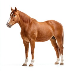 Obraz premium Chestnut horse standing in a studio with isolated on white background