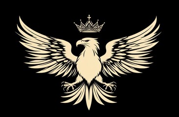 Fototapeta premium Crowned eagle emblem, wings spread, dark background, heraldic design.