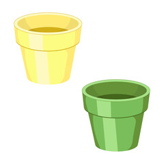 two plant pots yellow and green no background
