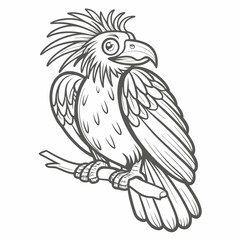 Hoatzin Bird Line Art Cartoon Illustration