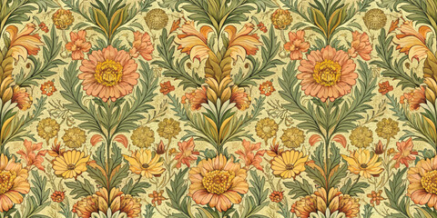 Vibrant floral pattern featuring intricate designs and warm colors.