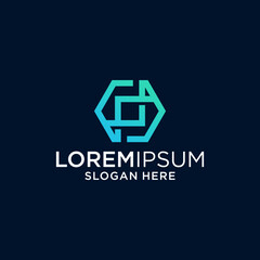 Abstract Geometric Hexagon Logo Design with Gradient Teal and Blue Colors