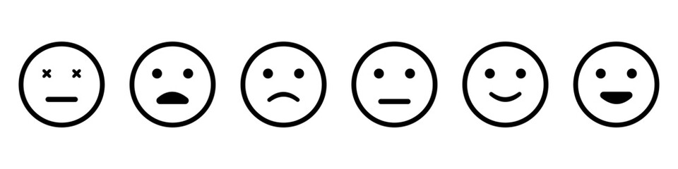 Emoticons icons. Emoji faces set. Happy happy, smiley, neutral, sad and angry emoji. Vector illustration