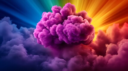 Fototapeta premium Rainbow Burst Vibrant Purple Smoke Cloud Explosion.