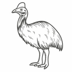 Cassowary Bird Illustration, Line Art Style