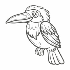 Cartoon Belted Kingfisher Line Art Illustration