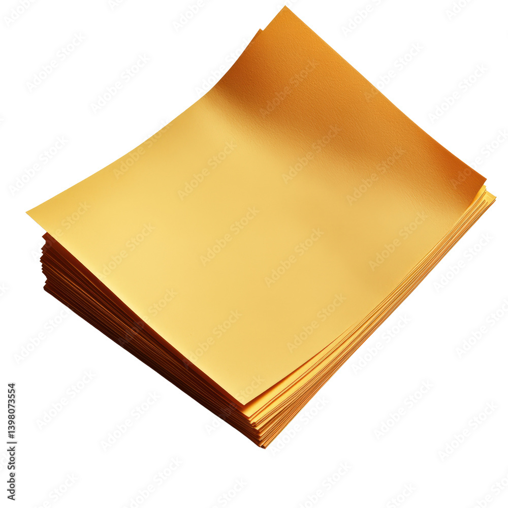 Poster a stack of gold colored paper neatly arranged on a clean surface creating an elegant and luxurious d