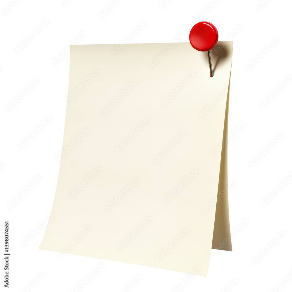 Poster a single piece of paper with a red push pin affixed to it on a plain background ideal for note-takin