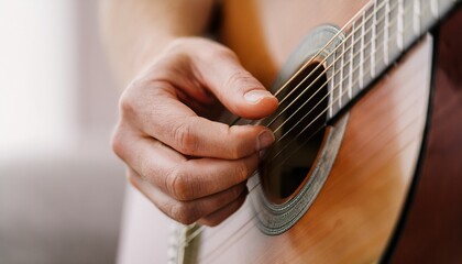 Fototapeta premium Fingers playing a guitar strings