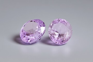 Two light purple gemstones, faceted and round