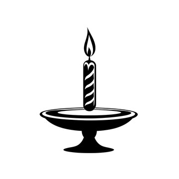 recommend clip art: Striped birthday candle on a pedestal base with lit flame icon for celebration and party decorations