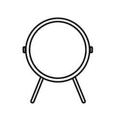 Round vanity mirror icon with two legs and thick border used for makeup and grooming routines