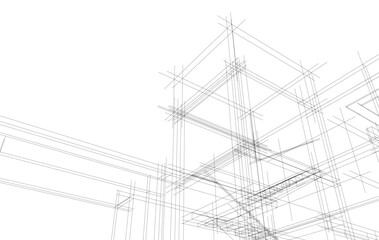 Architectural sketch of a building 3d illustration