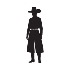 Hand drawn cowgirl silhouette white background.
