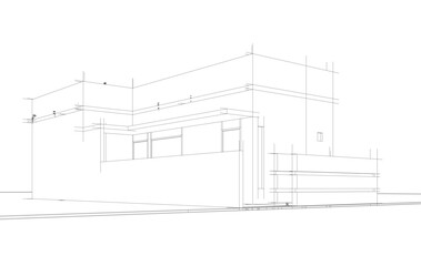 Architectural sketch of a building 3d illustration
