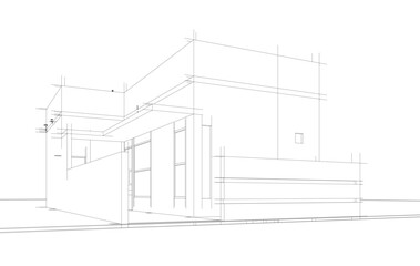Architectural sketch of a building 3d illustration